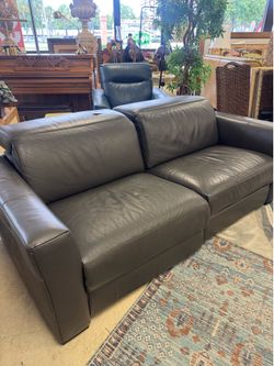 modern dark gray leather 2-seater recliner - Excellent condition