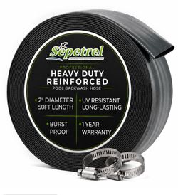 POOL BACKWASH HOSE 2-INCH X 50FT HEAVY DUTY BURST RESISTANT DISCHARGE HOSE FOR POOL SAND FILTER SUMP, PUMP INGROUND AND ABOVE GROUND POOLS INCUDES 2 C