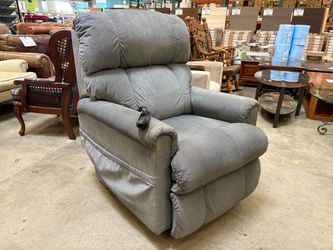 LA-Z-BOY Pinstriped Grey Plush Power Lift Recliner with Corded Remote