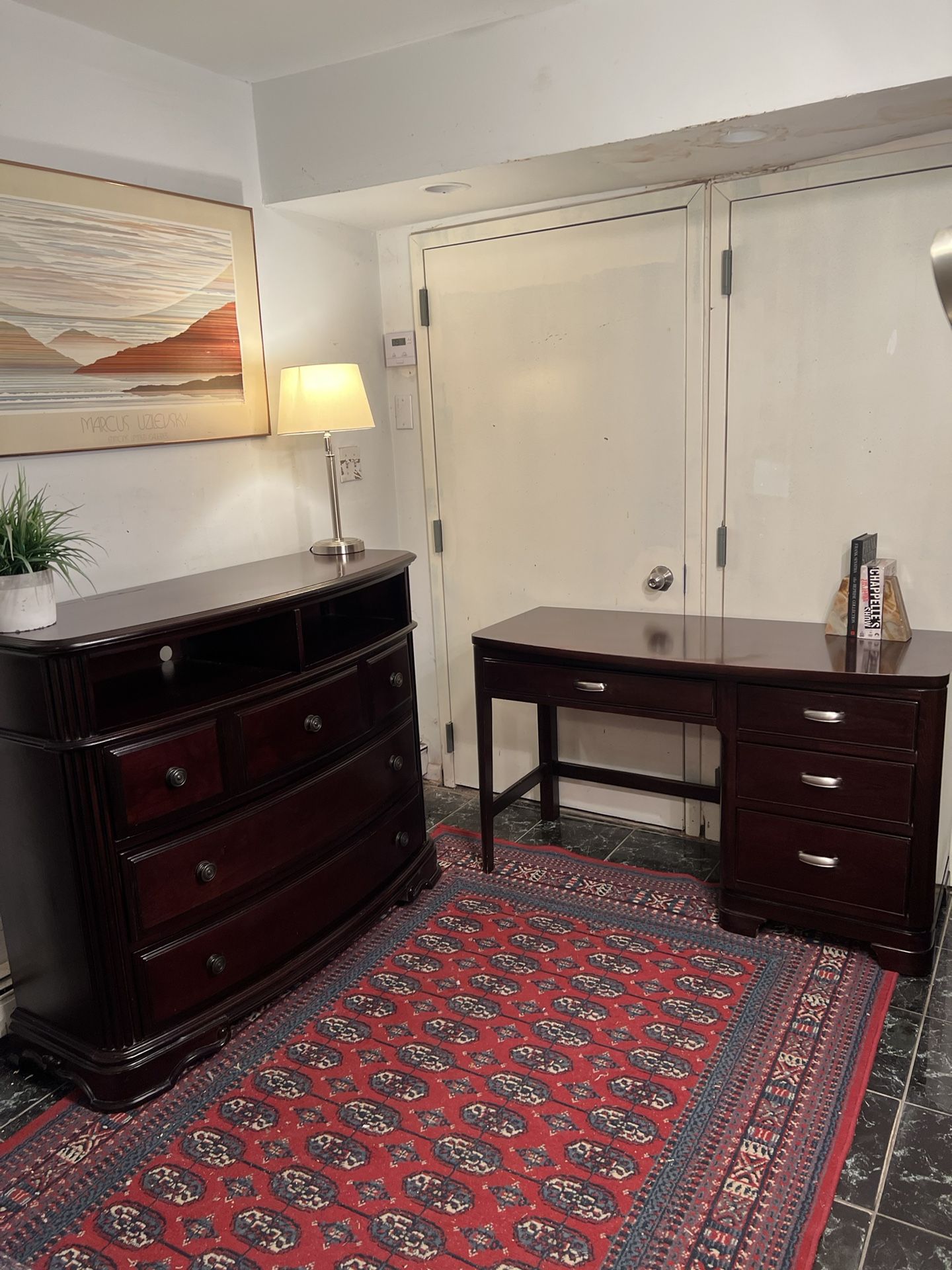Red Mahogany Dresser w/TV Stand & Desk - Delivery Extra