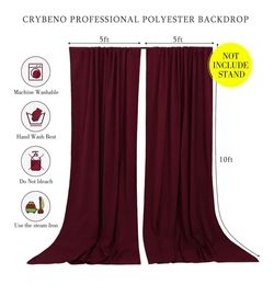 Burgundy Backdrop Curtains Photo Booth Background 2 Panels 5ft x 10ft Polyester Fabric Drapes for Wedding Party Anniversary Ceremony Decorations