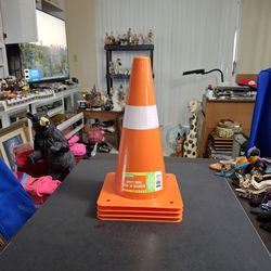 "NEW " Set Of 4 Neon Orange 12" Safety Traffic Cones Made Of PVC Vinyl Plastic For: Parking, Soccer, Caution, Kids & Construction 13"H x 7" Sq Base