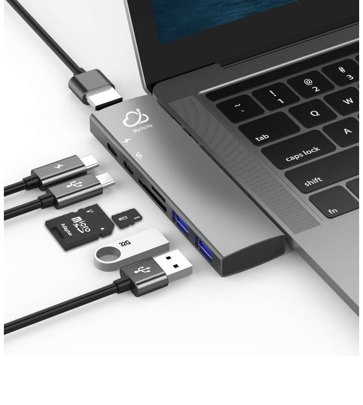 MaYoYo USB C Hub Adapter,Dual Type C Docking with 4K HDMI,Thunderbolt 3(40Gbps) 100W Power Delivery,Gigabit Ethernet,SD/TF Reader,3 x USB 3.0 Ports H