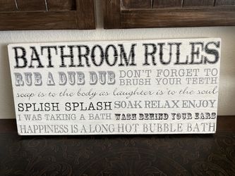 Planked Style Bathroom Rules wooden plaque wall art.