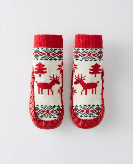 Hanna Andersson Christmas slippers Moccasins Nordic Print Socks Kids 10 12