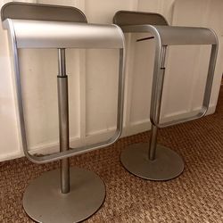 Pair Of Design Within Reach (DWR) Lapalma Lem Piston Bar Stools, Stainless Steel
