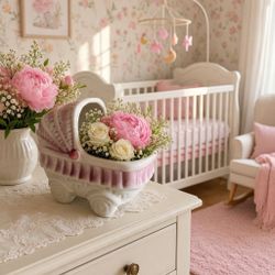 New Ceramic Baby Carriage Planter Vase