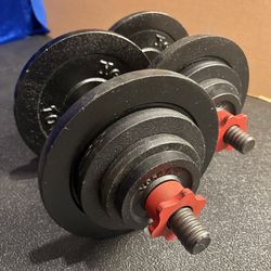 Dumbbells Standard. BEAUTIFUL, with Red Dumbbell Bars with 100# loading capacity. Brute: 88 #