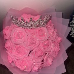 Ramo De Rosas Brillantes Artificiales 20rosas Con Corona 