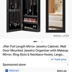 Mirror Jewelry Cabinet, Wall Door Mounted Jewelry Organizer with Makeup Mirror