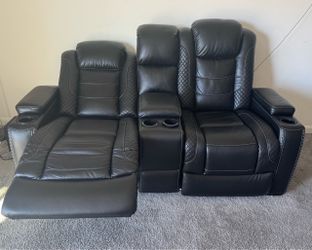 Black Leather Reclining Loveseat with Console