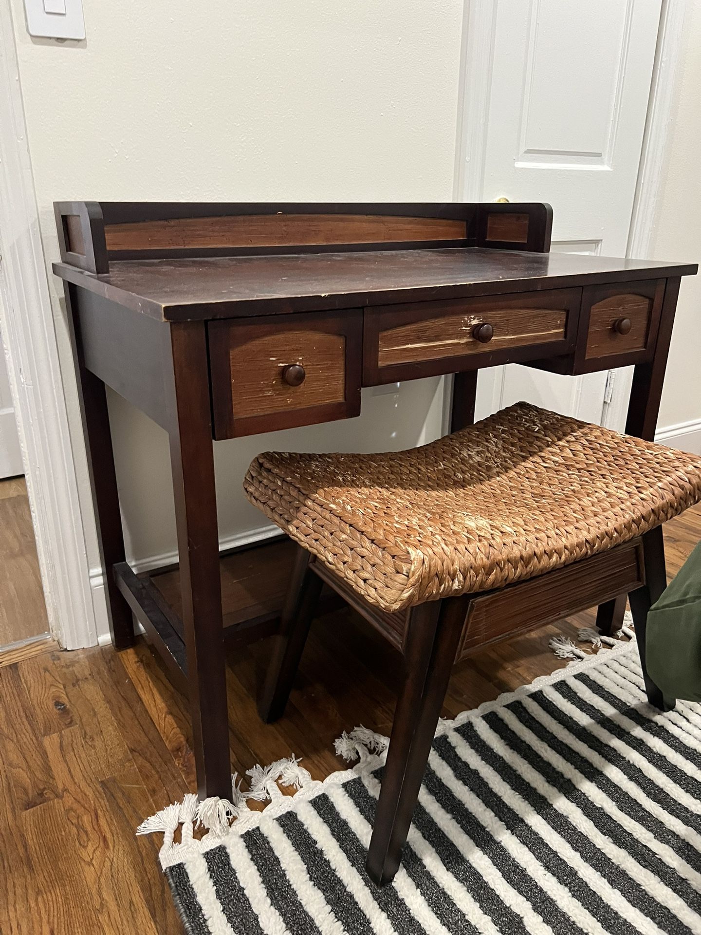 Wooden Desk With rattan chair