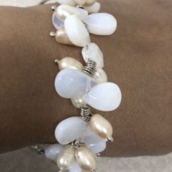 925 sterling silver blue opal and fresh water pearls bracelet 8.5