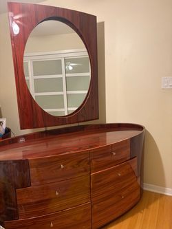 Wood Dresser with Oval Mirror