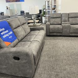 2 Pc Dark Gray Sofa & Loveseat Recliner Set