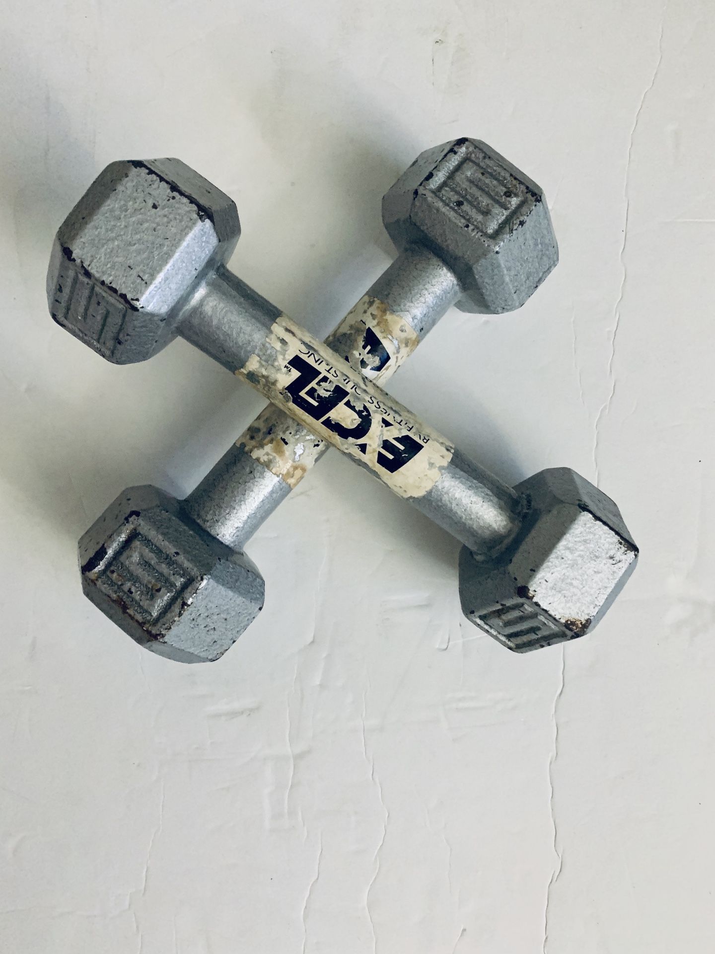 x2 5Lb Cast Iron Hex Dumbbell Hand Weight Pair Set = 10 Pounds Fitness Training!