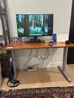 Desk with Wood Top and Silver Frame