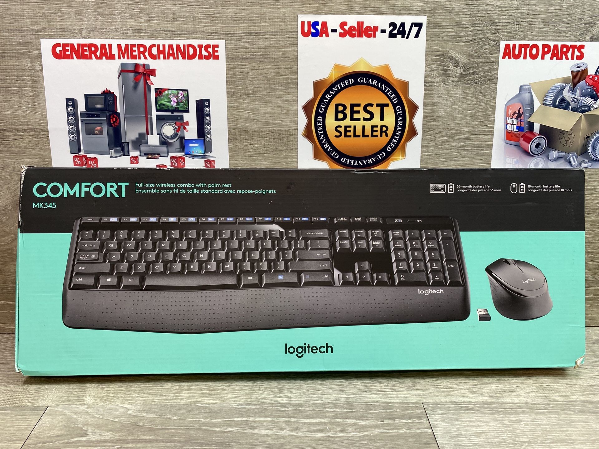 Logitech MK345 Wireless Combo Full-Sized Keyboard with Palm Rest and Right Mouse