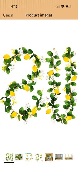 2PCS Artificial Lemon Garland (11Ft Total), Faux Fruit Vine with Greenery for Wedding Party, Wall Mantle Table Decor, Spring Summer Kitchen Door Decor