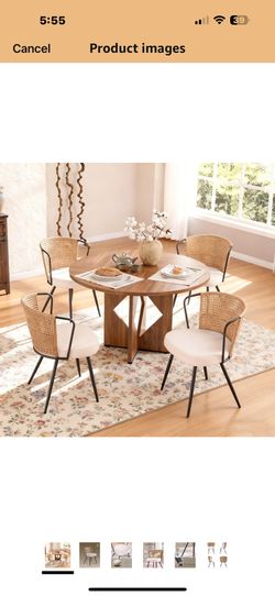 New in box Dining Chair Set, Upholstered Kitchen & Dining Room Chairs Tufted Accent Chairs with Rattan Backrest & Lamb Fleece Fabric Cushion, Wingback