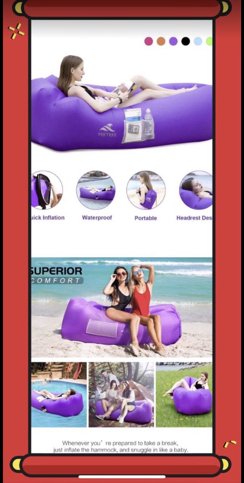 Inflatable Lounger Air Sofa Hammock - Portable Anti-Air Leaking