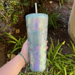 Starbucks 2022 Spring Venti Iridescent Aqua Blue Tumbler 