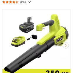 RYOBI ONE+ 18V 100 MPH 350 CFM Cordless Battery Variable Speed Jet Fan Leaf Blower with 4.0 Ah Battery and Charger