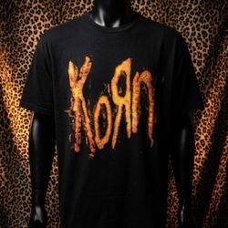 Oversized Korn Graphic Black Washed Out Band Tee T-Shirt Metal Music