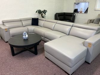 Furniture- 5 pc 100% real top grain leather sectional with 2 power recliners- Nevio