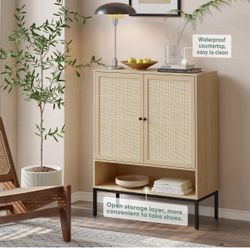 Zapatero de ratán natural, organizador de almacenamiento de 5 niveles con puertas, patas de metal, zapatero de entrada para tacones modernos, botas, p