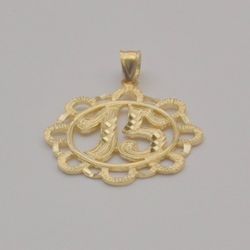 14K Solid Yellow Gold Sweet 15 Anos Years Quinceanera Charm Pendant