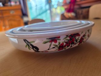 Vintage Cathay Bank Promotional Nesting Bowls Set of 3 Plum Blossom Red Seal