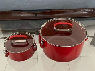 Set of 2 Red Pots Safe-T-Grip Like New Cooking Big Small Beautiful Kitchen Sets and Pans