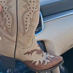Leather cowboy boots , size eight and a half