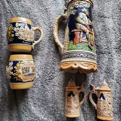 Vintage German Musical Stein along with (2) Small Mugs and with (2) Salt & Pepper Shakers  (will take offers)'
