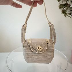 Mini Shoulder Bag Charm – Neutral Beige with Gold Hardware