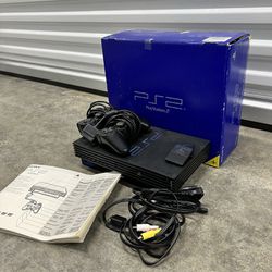 Sony PlayStation 2 with box, 2 dual shock controllers & 2 memory cards included!