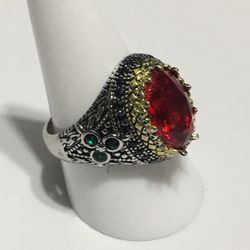 BEAUTIFUL SILVER TONE WOMEN RHINESTONE RING SIZE 9 
