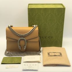 Gucci Dollar Calfskin Crystal Mini Dionysus Natural Beige Tan Crystal Embellishments Shoulder Bag