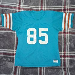 Vintage 80s Miami Dolphins Jersey Sand Knit NFL Authentic #85 USA Made Large