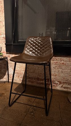 Brown Leather Bucket Barstool