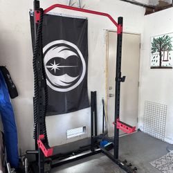 Workout equipment: Squat rack, Dip Bars, Adjustable dumbbells, Adjustable bench