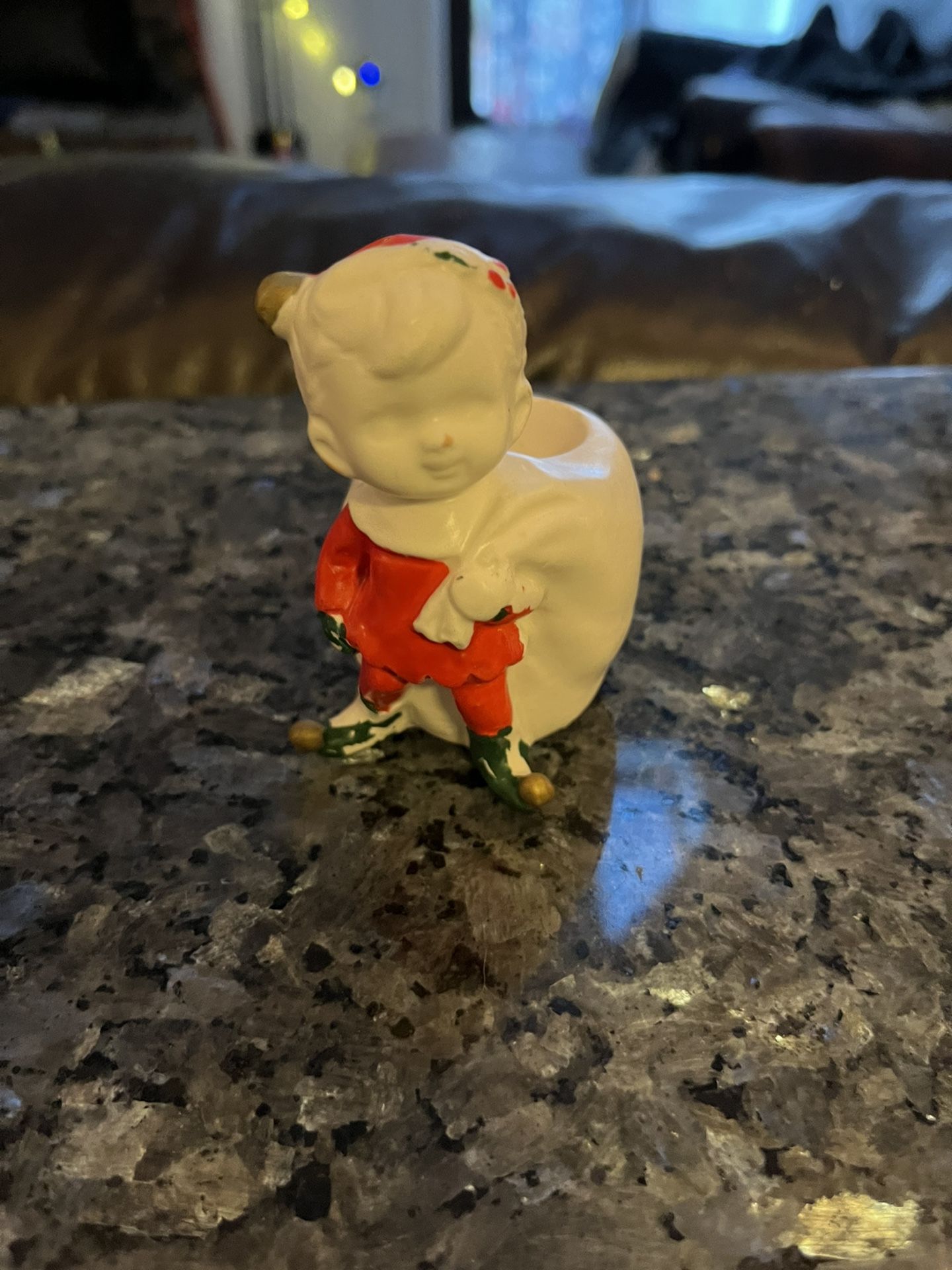 Vintage Elf Christmas Candlestick Holder