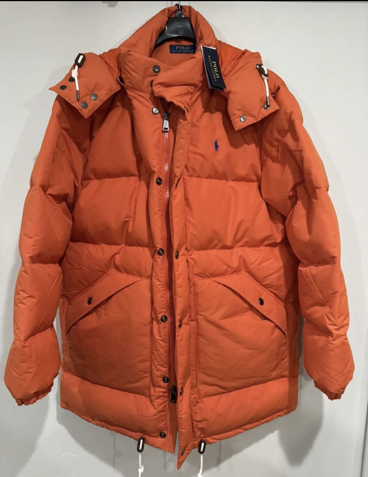 Polo Ralph Lauren Mens Down Insulated Winter Parka Jacket Orange Size L New