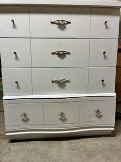 Mid Century  Wood Dresser with Gold Hardware