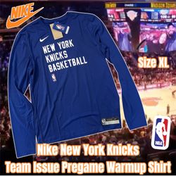 Nike New York Knicks Team Issue Pregame Warmup L/S Shirt (Blue) Mens Size XL
