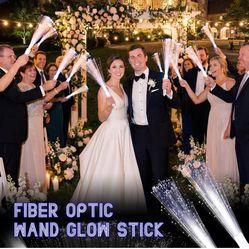 New 96 Pieces White Fiber Optic Wands Bulk LED Wedding Sparklers Light up Wand Sticks with 3 Modes Flashing for Valentines Day Birthday Carnival Glow 