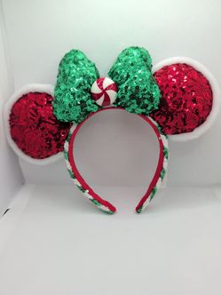 Disneyland Parks Red And Green Holiday Ears Headband Adult Christmas