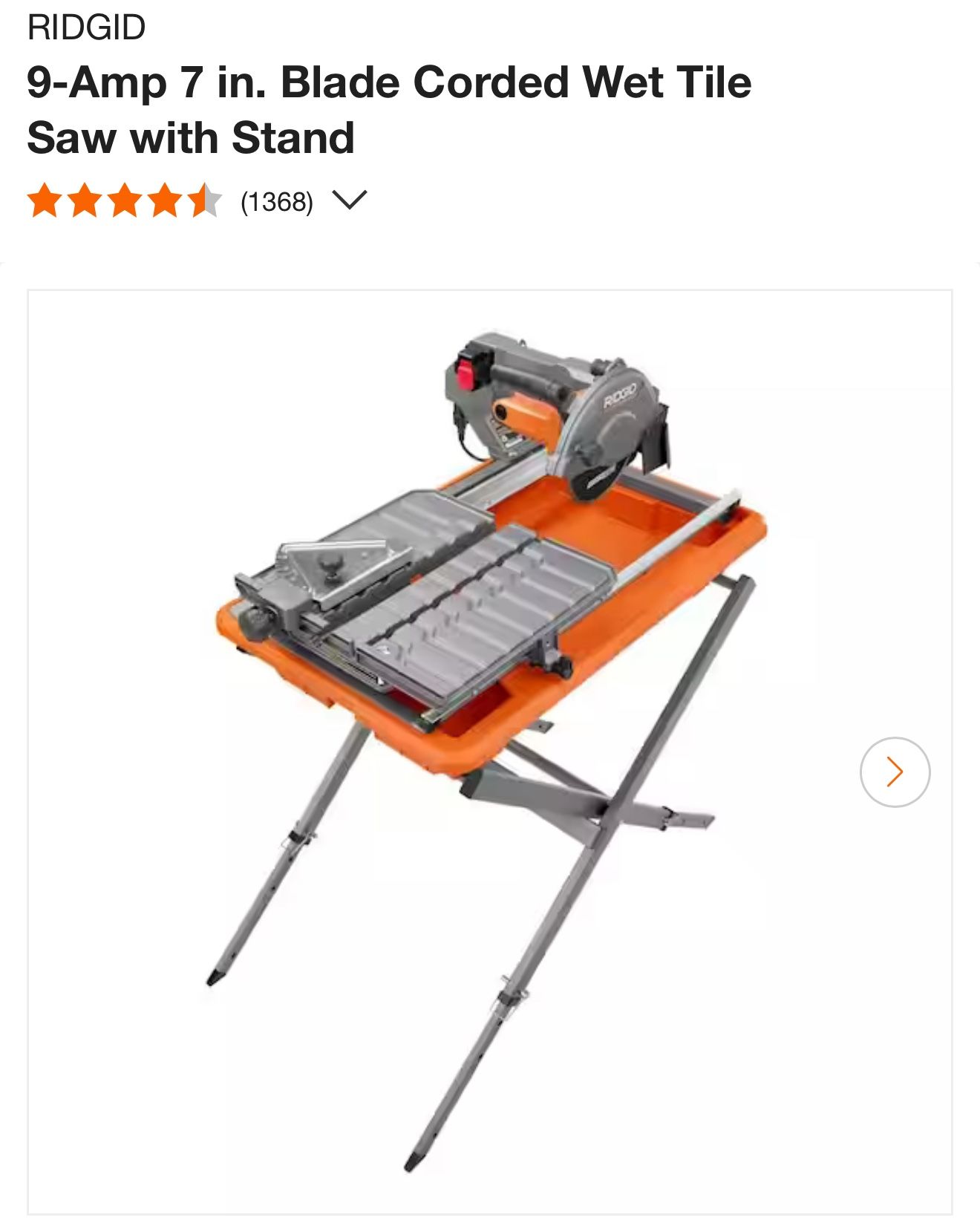 RIDGID 9-Amp 7 in. Blade Corded Wet Tile Saw with Standing