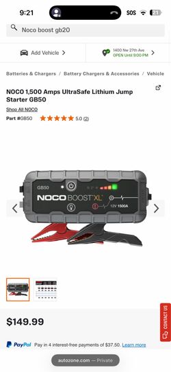 NOCO 1,500 Amps UltraSafe Lithium Jump Starter GB50